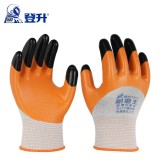 登升 #909桔色 耐磨王勞保手套 丁腈浸膠涂膠乳膠手套 防滑耐磨透氣耐油耐酸堿工地工作防護(hù)手套